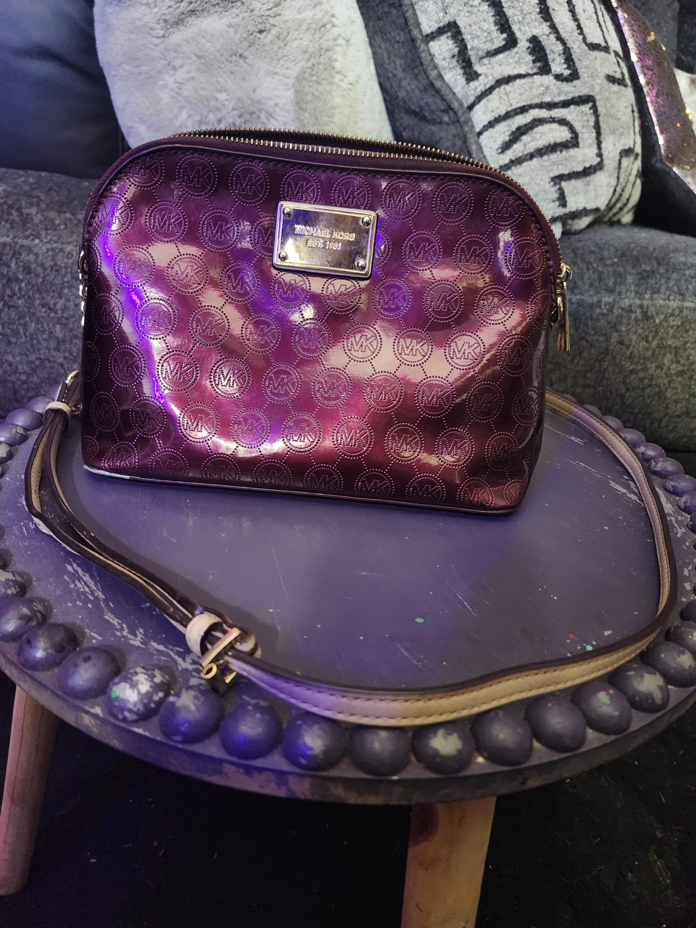 Michael Kors Metallic Plum Dome Crossbody Satchel